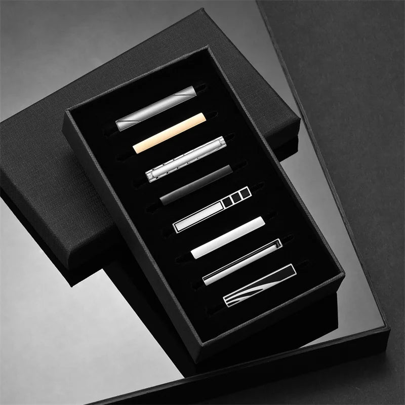 Lot de 8 pinces à cravate courtes avec boîte cadeau, accessoires pour cravates et épingles, boutons de manchette pour chemises d'homme, cadeau pour mari, gadgets