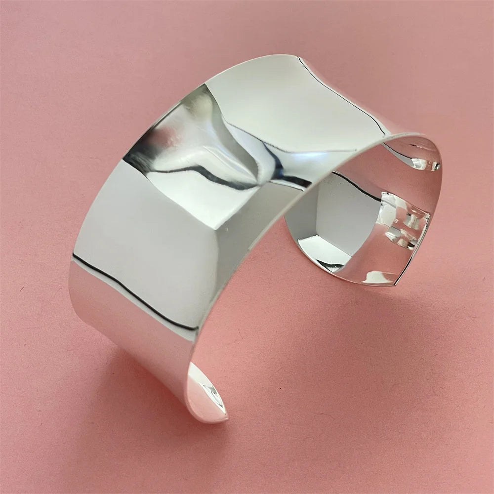 ANDARA Gros Bracelet Jonc Tendance en Argent Sterling 925 Cœur Rond Ouvert pour Femme Bijoux de Mode Réglable Manchette de Mariage