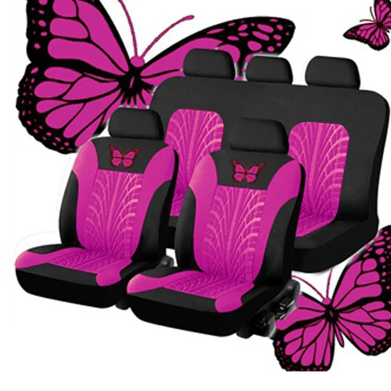 Housses de Siège de Voiture Complètes, Ensemble Universel de Housses de Siège Auto Broderie Motif Papillon