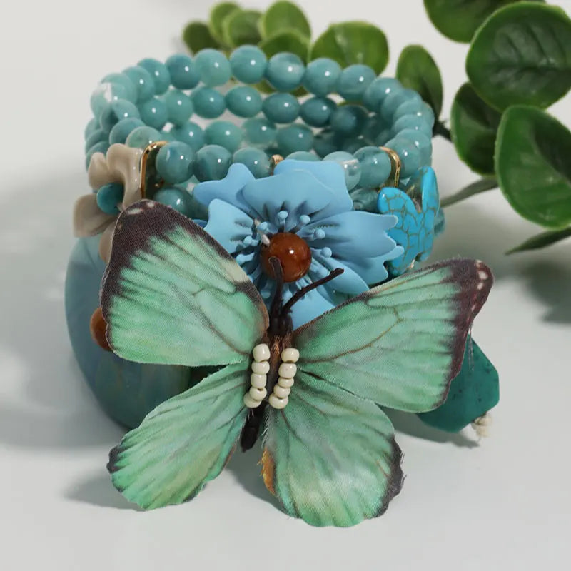 Statement Boho Beads Bracelet Butterfly Flower Accessories Handmade for Woman