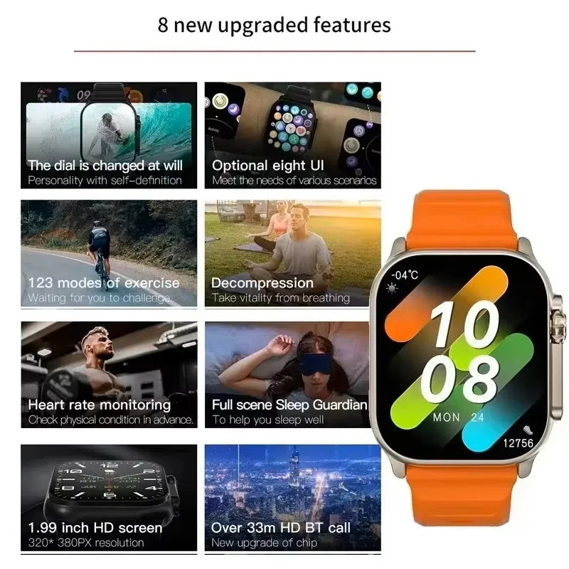 Montres intelligentes T800 Ultra2 d'origine Montre intelligente de 2,19 pouces Appel Bluetooth IWO Série 8 Montre intelligente de sport pour femmes et hommes pour iOS Android