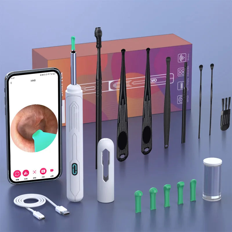 Nettoyant d'oreilles avec caméra, ensemble de bâtonnets d'oreilles HD, otoscope, chargement USB C, outil d'élimination du cérumen, cure-oreille, ensemble de nettoyage d'oreilles NK3