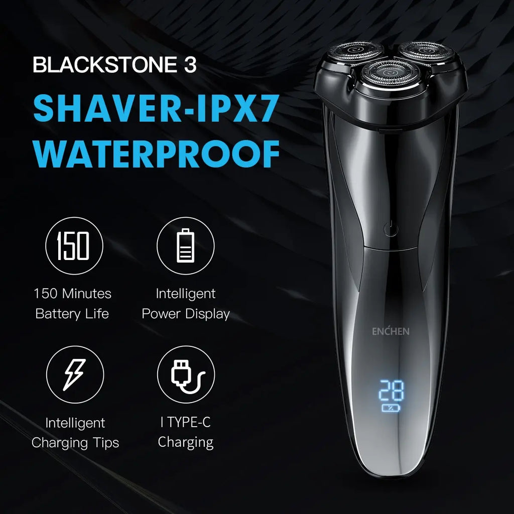 ENCHEN Rasoir Électrique 3D Blackstone 3 Étanche IPX7 Rasoir Humide et Sec Double Usage Visage Barbe Batterie Affichage Numérique pour Hommes