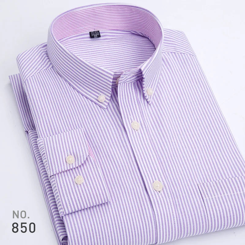 Chemise décontractée à manches longues en oxford à rayures et carreaux pour homme, confortable, respirante, à col boutonné, coupe ajustée, pour affaires