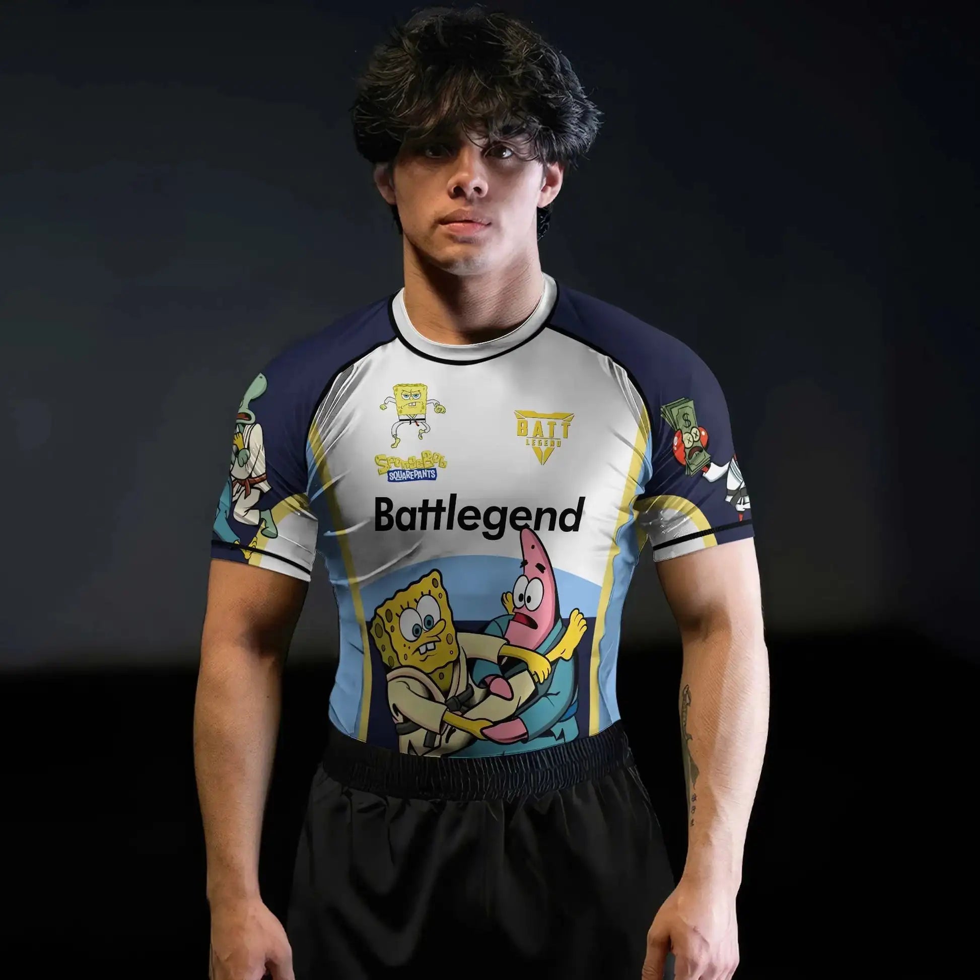 2026 Summer New SpongeBob SquarePants Jujutsu Fitness T-shirt Men's Sports Short Sleeved Running Shirt Large Breathable Top