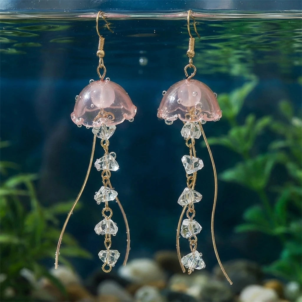 Boucles d'oreilles pendantes méduse colorées Mermaidcore pour femmes, bijoux de plage d'été en cristal ondulant avec tentacules d'animaux marins