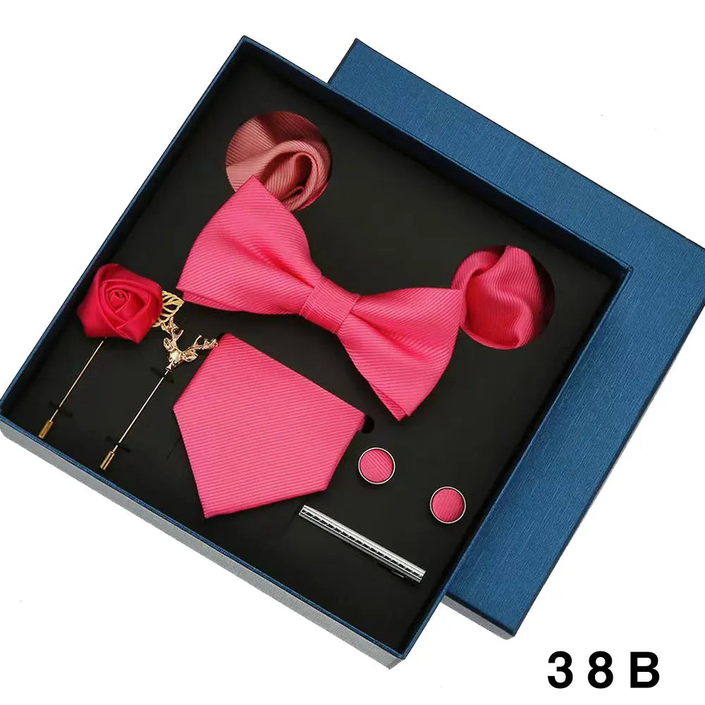 Cravate en soie pour hommes, nœud papillon, pochette, broches, boutons de manchette et pince à cravate pour hommes, accessoires de mariage rouge bordeaux, ensemble de cadeaux