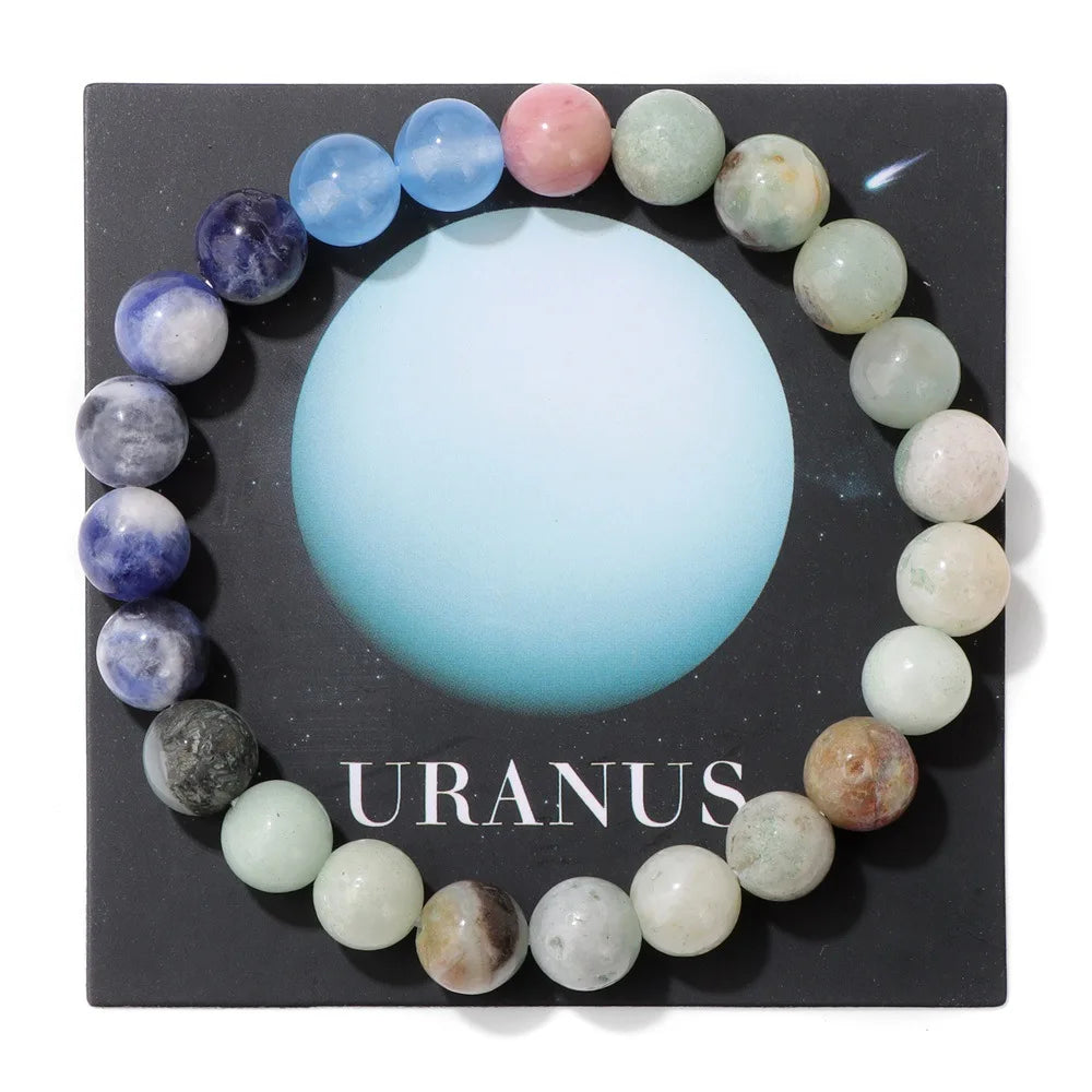 HNSP Bracelet en Perles de 8 MM pour Hommes Femmes Planètes du Système Solaire Chapelet à Main Accessoires Soleil Lune Terre Bracelet Corde