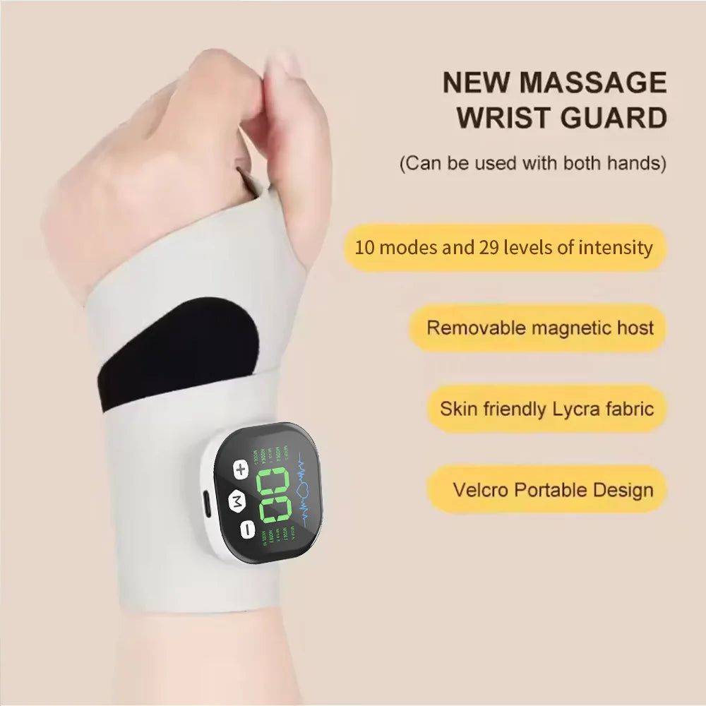 Masseur de poignet électrique sans fil EMS 10 modes de vibration Soulagement de la fatigue musculaire des mains Massage Rechargeable USB Attelle de poignet