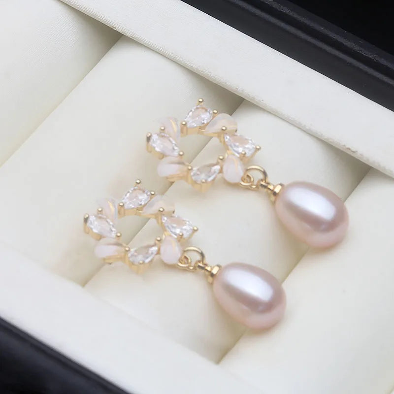 Véritable Perle de Culture d'Eau Douce Blanche Boucles d'Oreilles Puces Femme, Mariage Argent 925 Perle Bijoux Épouse Cadeau Anniversaire Rose Noir