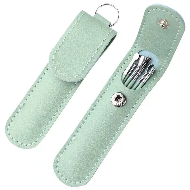 Nettoyant pour les oreilles Curettes d'oreille en acier inoxydable Extracteur de cérumen Kit de perçage Curette à cérumen Cuillère de soins Outils de nettoyage des oreilles