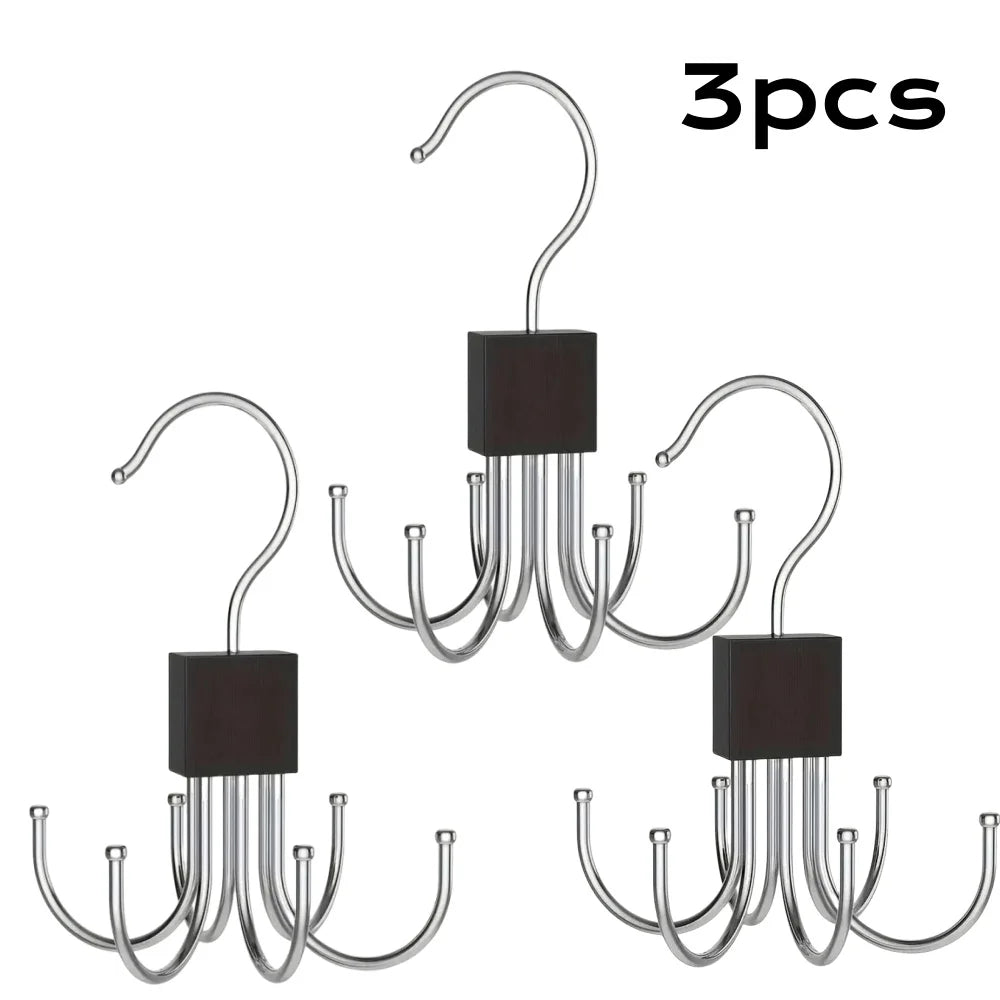 1/5 pièces Cintre de rangement rotatif à 360° Crochet multi-griffes Sac Ceintures métalliques Rack Organisateur en bois pour soutiens-gorge Cravates Accessoires de placard domestique