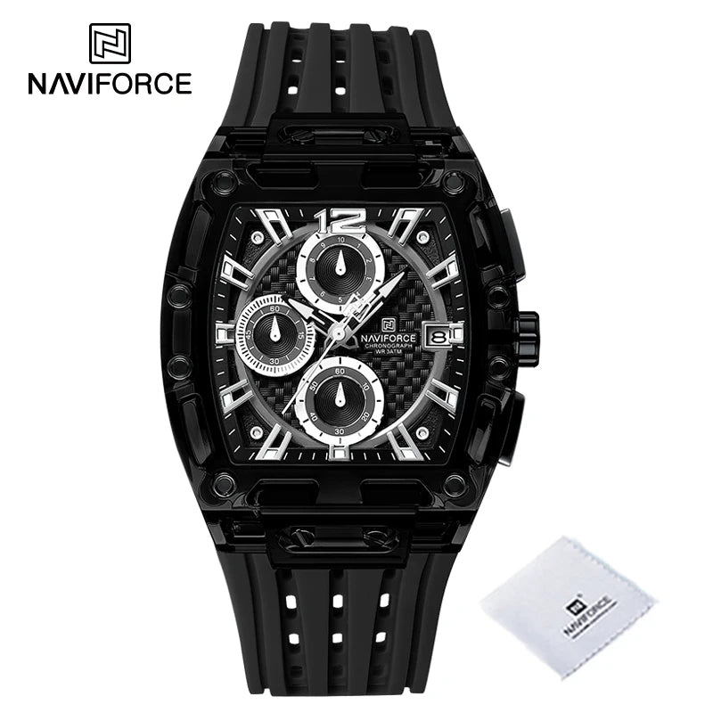 Montres NAVIFORCE de haute qualité pour homme, bracelet en silicone, étanche 50M, montre de sport pour homme, affichage de la date, chronographe pour homme à quartz décontracté