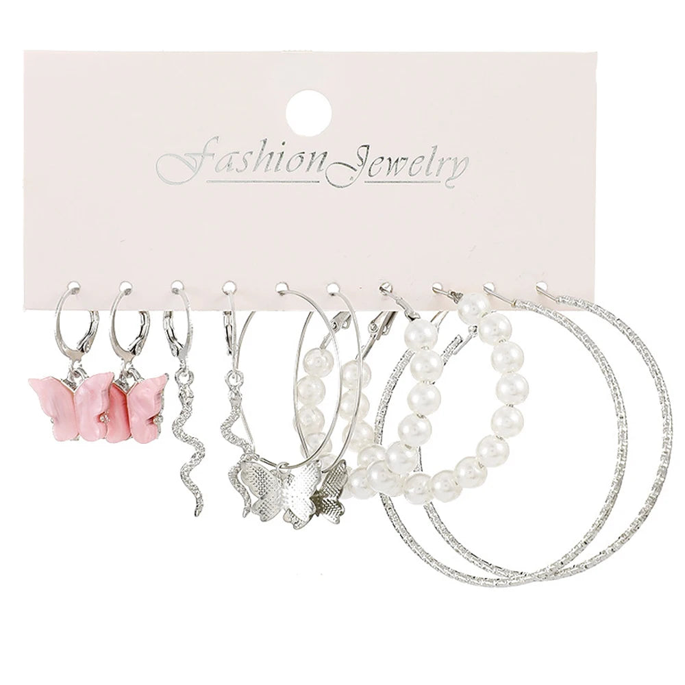 LATS Grand ensemble de boucles d'oreilles créoles bohèmes pour femmes, couleur or, style bohème, vintage, perle, boucles d'oreilles carrées, clous d'oreilles cœur en zircon, bijoux