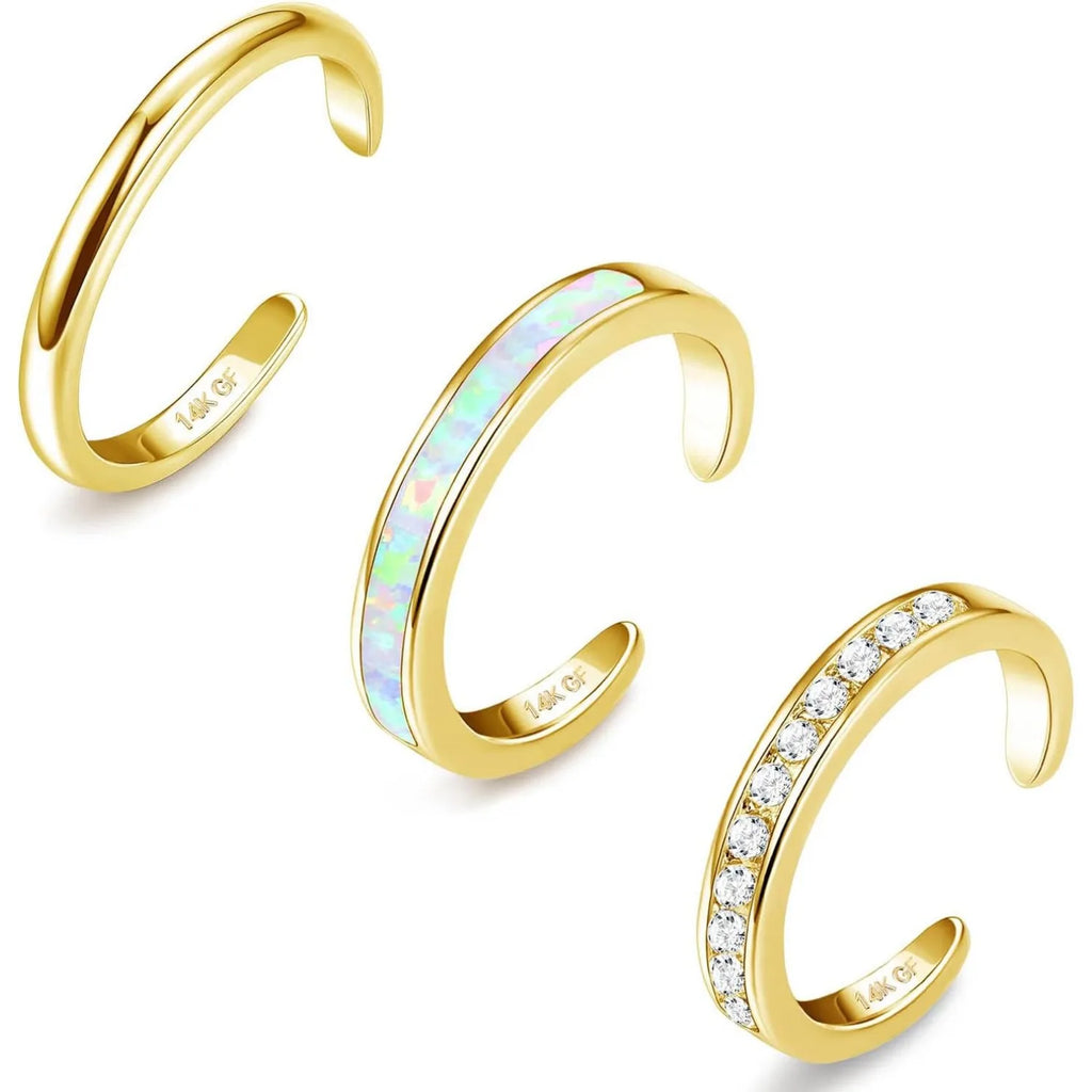 Bagues d'orteil Bobisty plaquées or 14 carats pour femme Bague d'orteil ajustable avec fleur d'opale mignonne Bagues d'orteil ouvertes Bijoux de pied de plage d'été