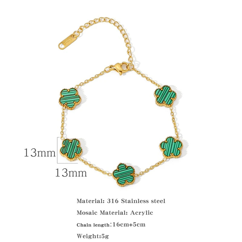 Collier en Acier Inoxydable Plaqué Or 14 Carats pour Femme, Pendentif Double Face Cinq Pétales de Fleur, Bijou Trèfle