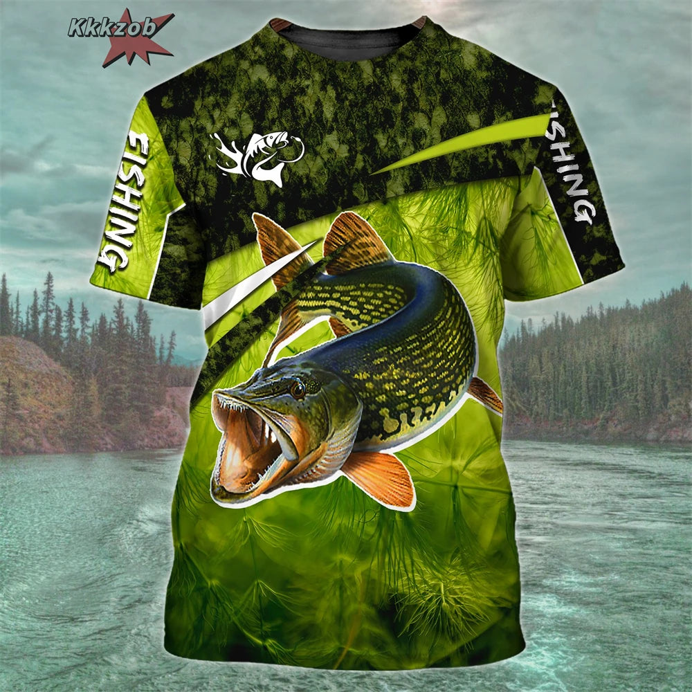 Vêtements pour hommes T-shirt à manches courtes surdimensionné imprimé motif pêche 3D Vêtements de pêche d'extérieur Haut à manches courtes