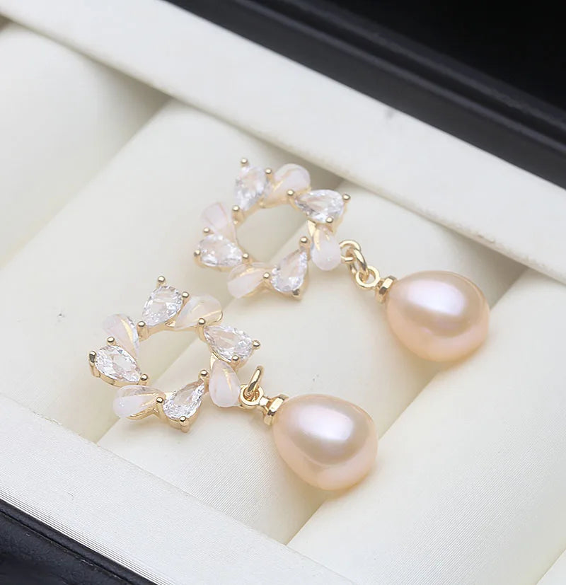 Véritable Perle de Culture d'Eau Douce Blanche Boucles d'Oreilles Puces Femme, Mariage Argent 925 Perle Bijoux Épouse Cadeau Anniversaire Rose Noir