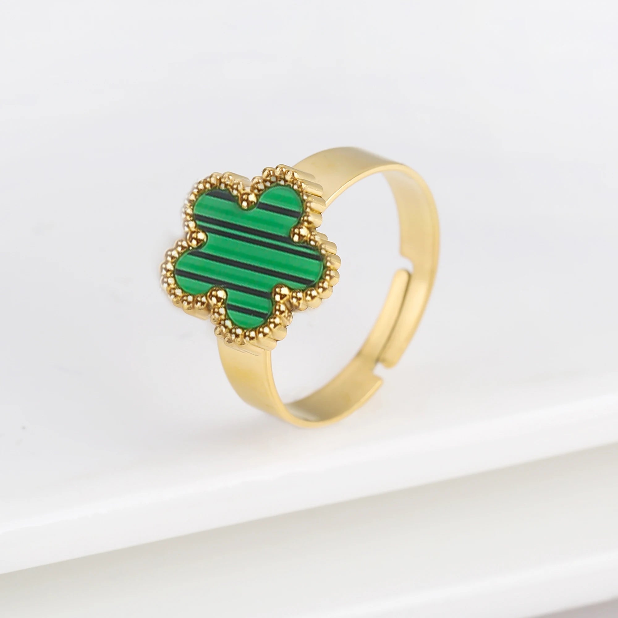 Bague Ouverte Ajustable Simple en Acier Inoxydable Fleur à Cinq Feuilles Tendance pour Femme Fête Mariage Bijoux Accessoires Trèfle