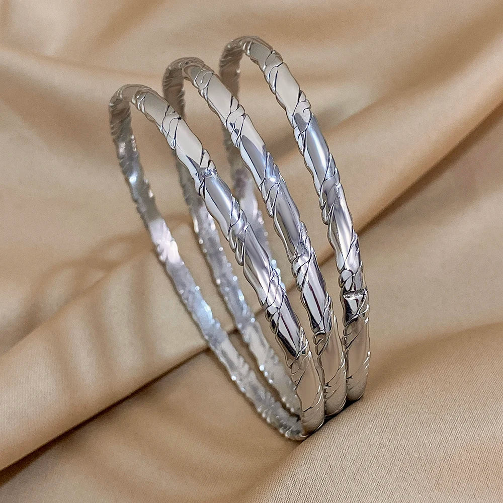 Lot de 3 bracelets jonc en acier inoxydable couleur or uni pour femmes, empilables, étanches, cadeaux de bijoux