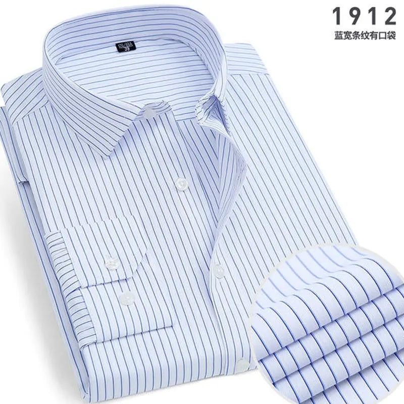 Nouveauté Printemps Chemise homme rayée à manches longues Infroissable Anti-plis Confortable Respirante Style décontracté professionnel Coupe ajustée