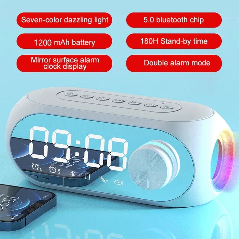 Radio-réveil FM Haut-parleur Bluetooth Subwoofer portable Caixa De Som Boîte sonore Musique sans fil Mini Woofers Colonne lumineuse Bocina