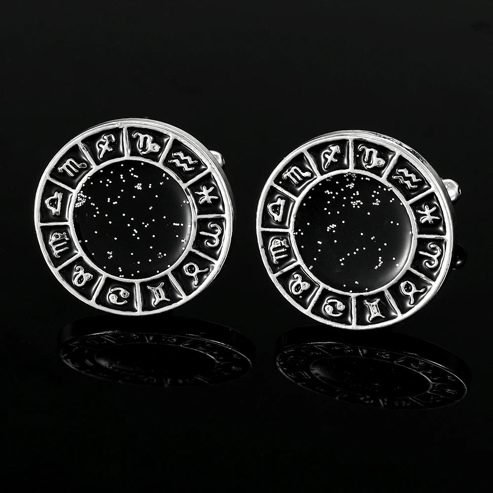 2Pcs/Set New The Zodiac Sign Design Galaxy Mens Cufflinks Space Shiny Rhombus Shaped Roman Numerals Cuff Button