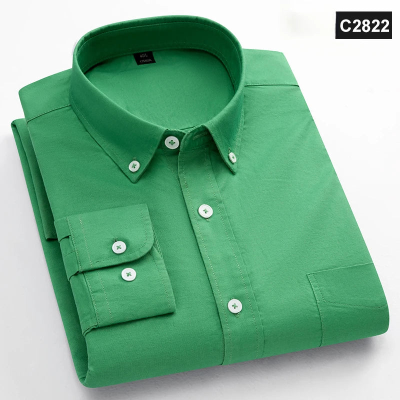 Chemise à manches longues 100 % coton pour homme, coupe classique, poche unique, coupe ajustée, haut décontracté, tissu Oxford doux, couleur unie, vêtements de bureau