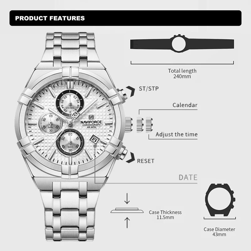 NAVIFORCE Original Watches for Men Quartz Fashion Sport Chronograph Male Simple Wild Waterproof ate Display Wristwatch Man Clock