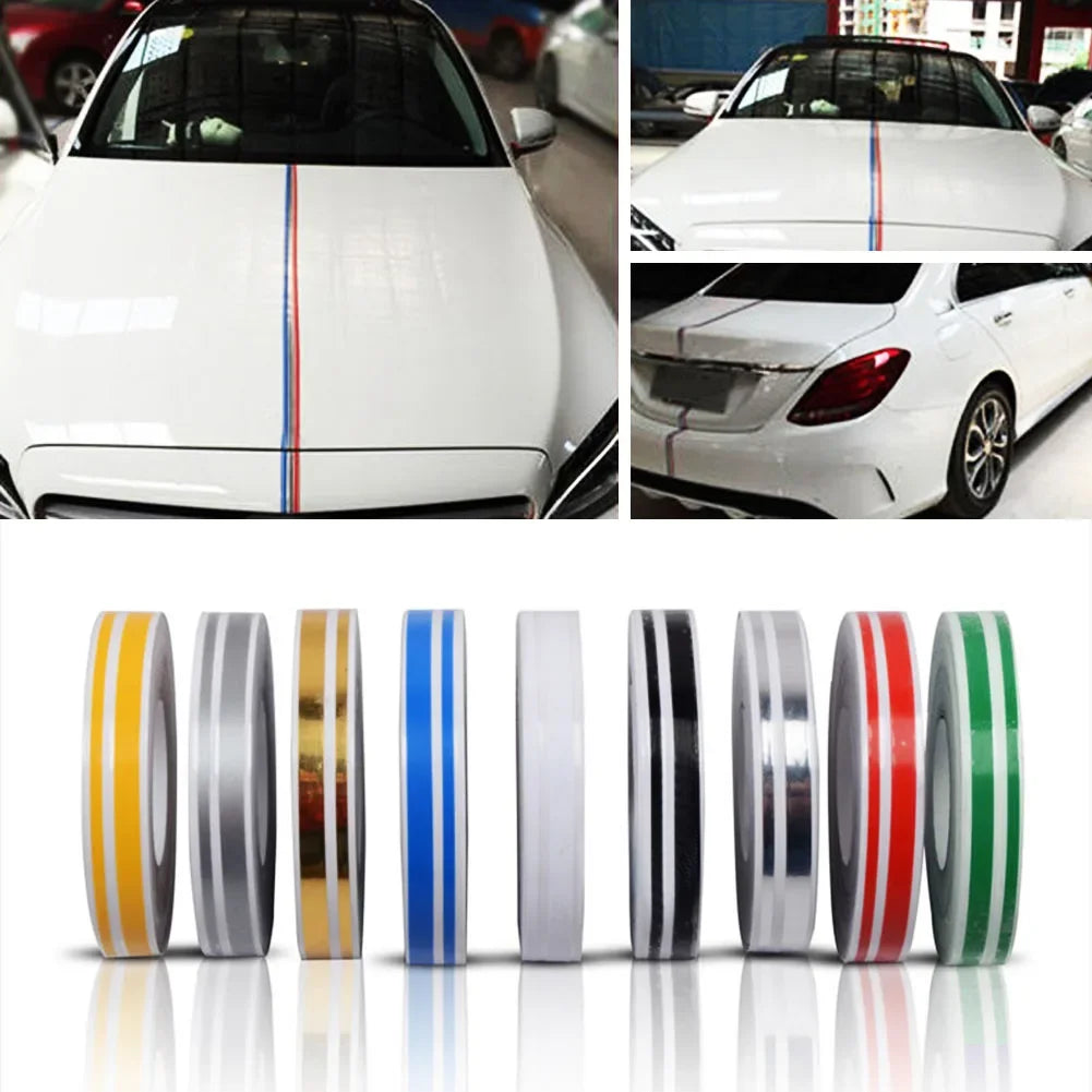 Ruban adhésif décoratif pour carrosserie de voiture, motos, 9,8 m x 12 mm, double ligne, multicolore