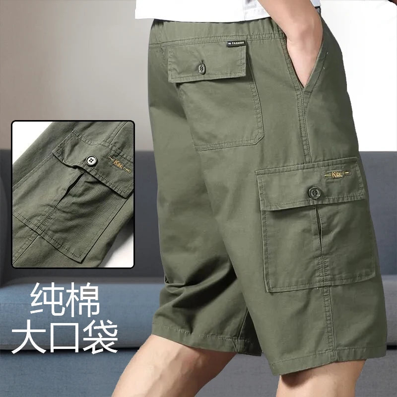 Shorts cargo homme, pantacourt, poche zippée, short d'été en coton, jogger d'escalade, taille élastique, vêtements de sport