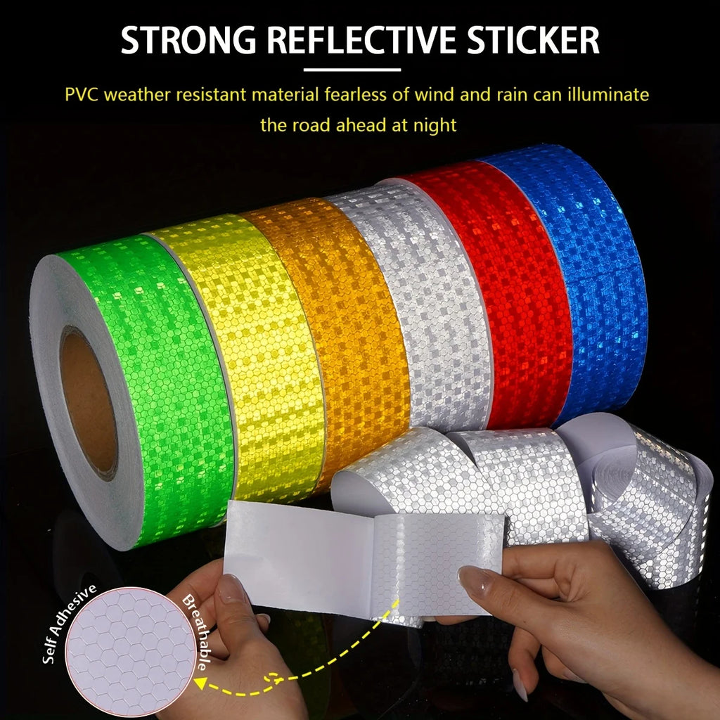 5cm*10M Reflective Adhesive Tapes Strong Reflection White-red Hazard Warning Reflectors Waterproof Safety Sticker For Bike Truck