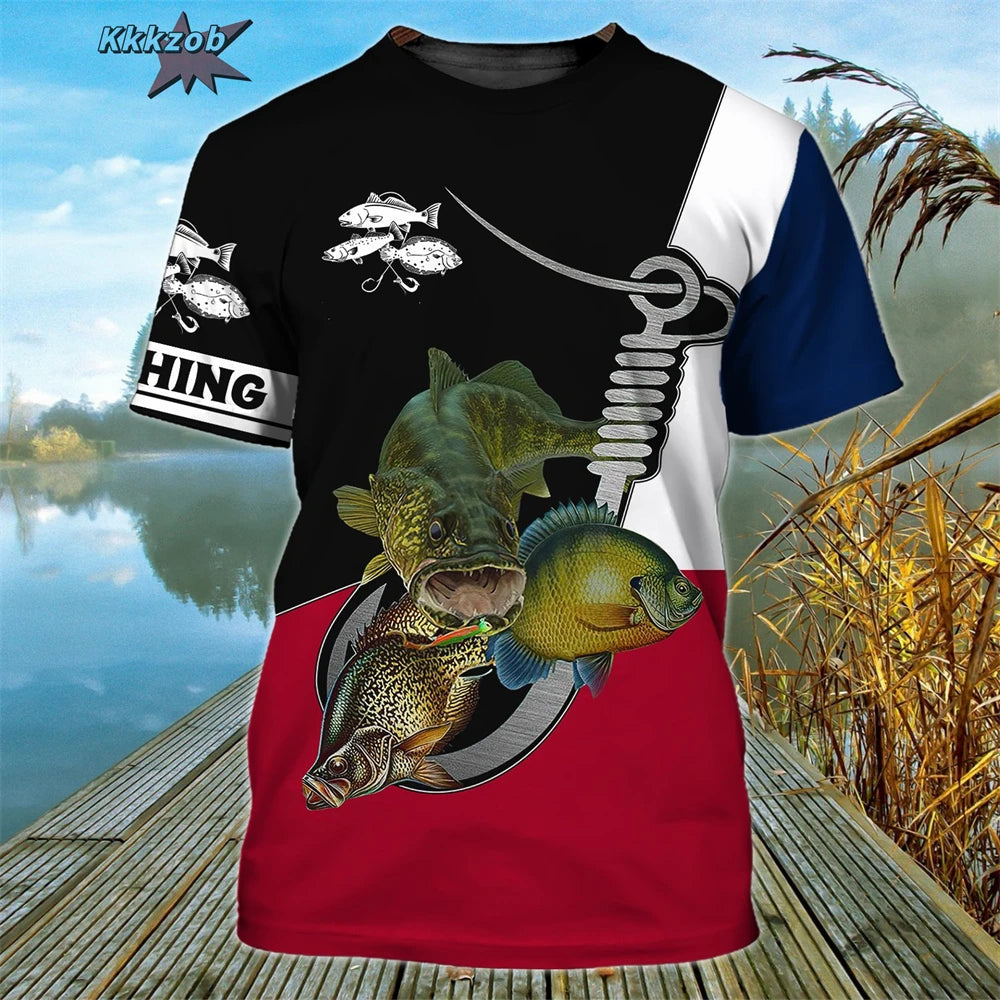 Vêtements pour hommes T-shirt à manches courtes surdimensionné imprimé motif pêche 3D Vêtements de pêche d'extérieur Haut à manches courtes