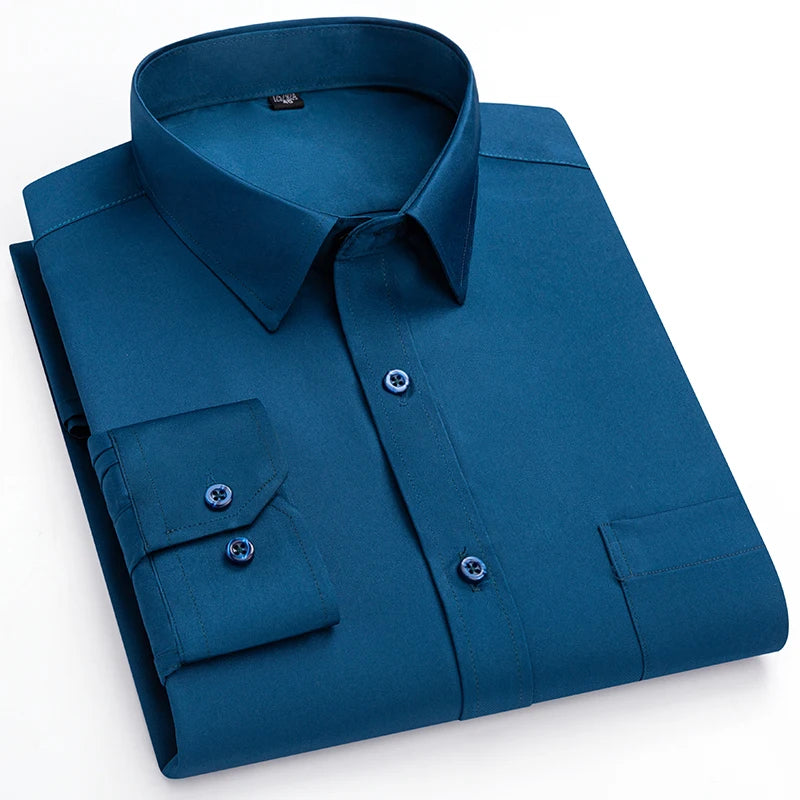 Nouvelle Élasticité Anti-Rides Chemises Homme Manches Longues Chemises Habillées Pour Homme Coupe Ajustée Camisa Social Chemise d'Affaires Chemise Blanche