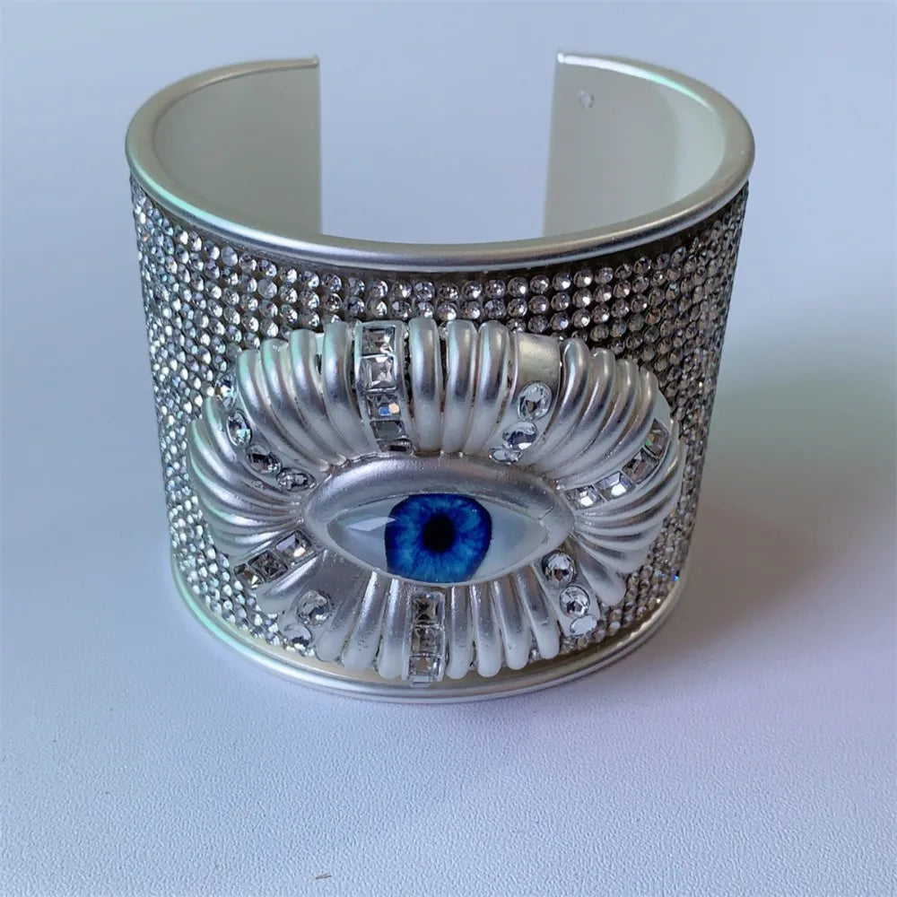 Bracelet jonc large exagéré en métal, alliage, œil de démon vintage, style européen et américain, géométrique doré