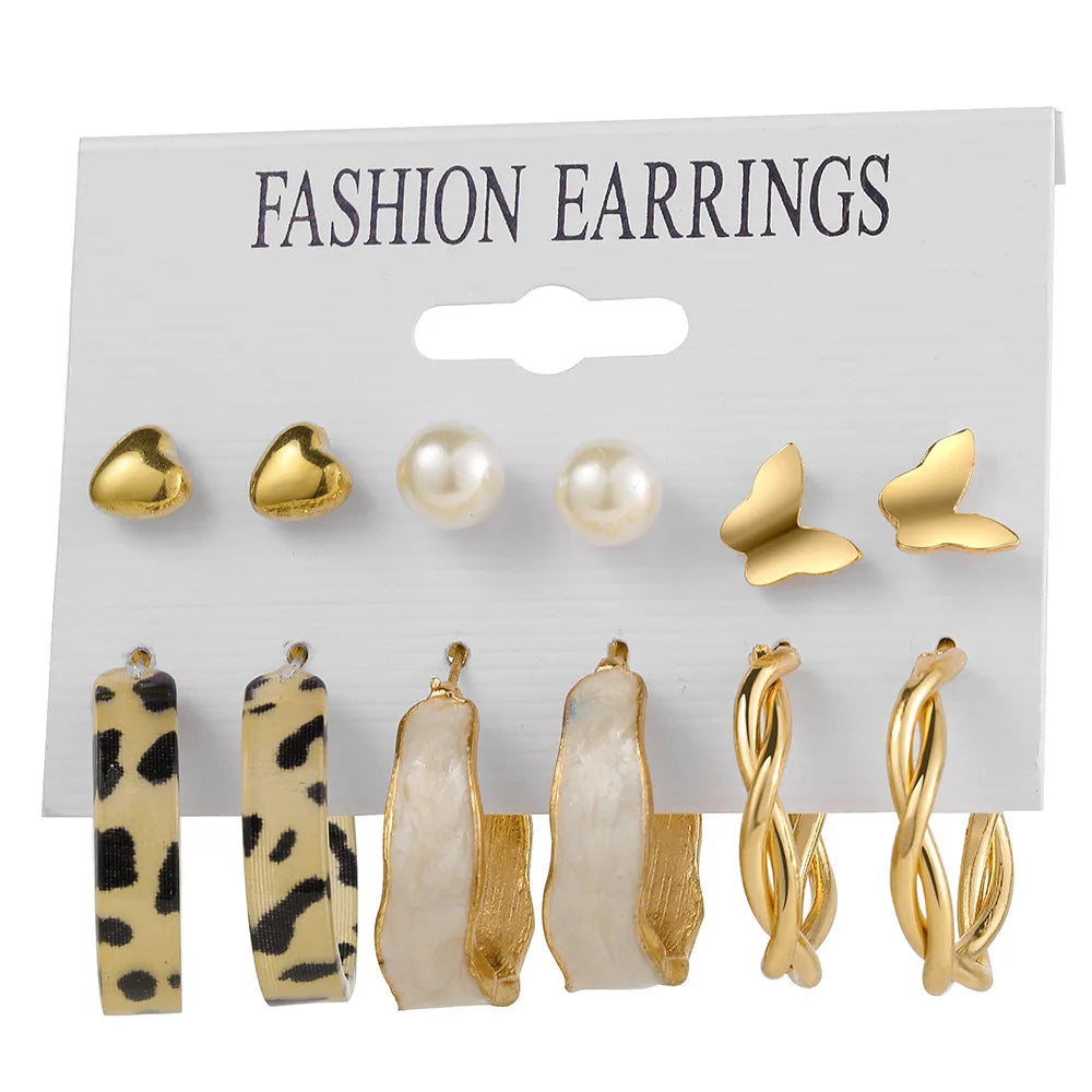LATS Grand ensemble de boucles d'oreilles créoles bohèmes pour femmes, couleur or, style bohème, vintage, perle, boucles d'oreilles carrées, clous d'oreilles cœur en zircon, bijoux