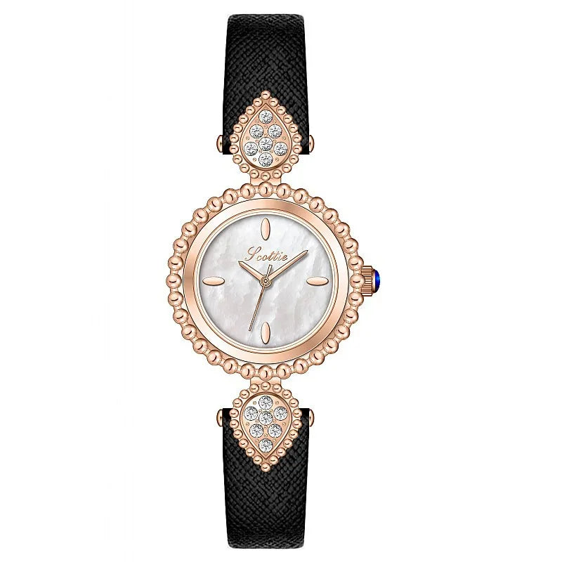 Montre femme UTHAI Marque de luxe légère Montres à cadran coquille et diamant Étanche Bracelet en cuir Montre-bracelet à quartz tendance pour femme cadeau