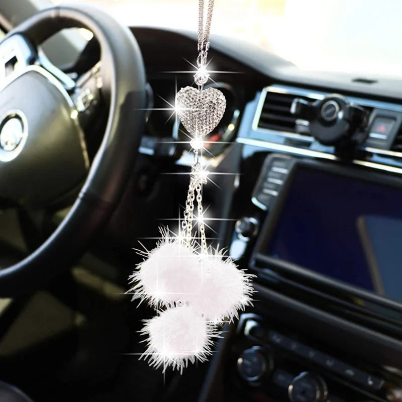 Accessoires de voiture mode diamant, pendentif boule de poils bling, pendentif rétroviseur de voiture, cadeau d'anniversaire, ornements de décoration de voiture
