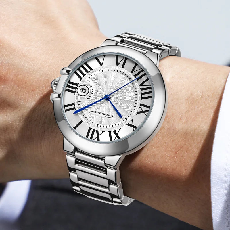 ساعة بالون أزرق للرجال، ساعة رجالية مقاومة للماء عصرية للأعمال كوارتز للرجال أرقام رومانية