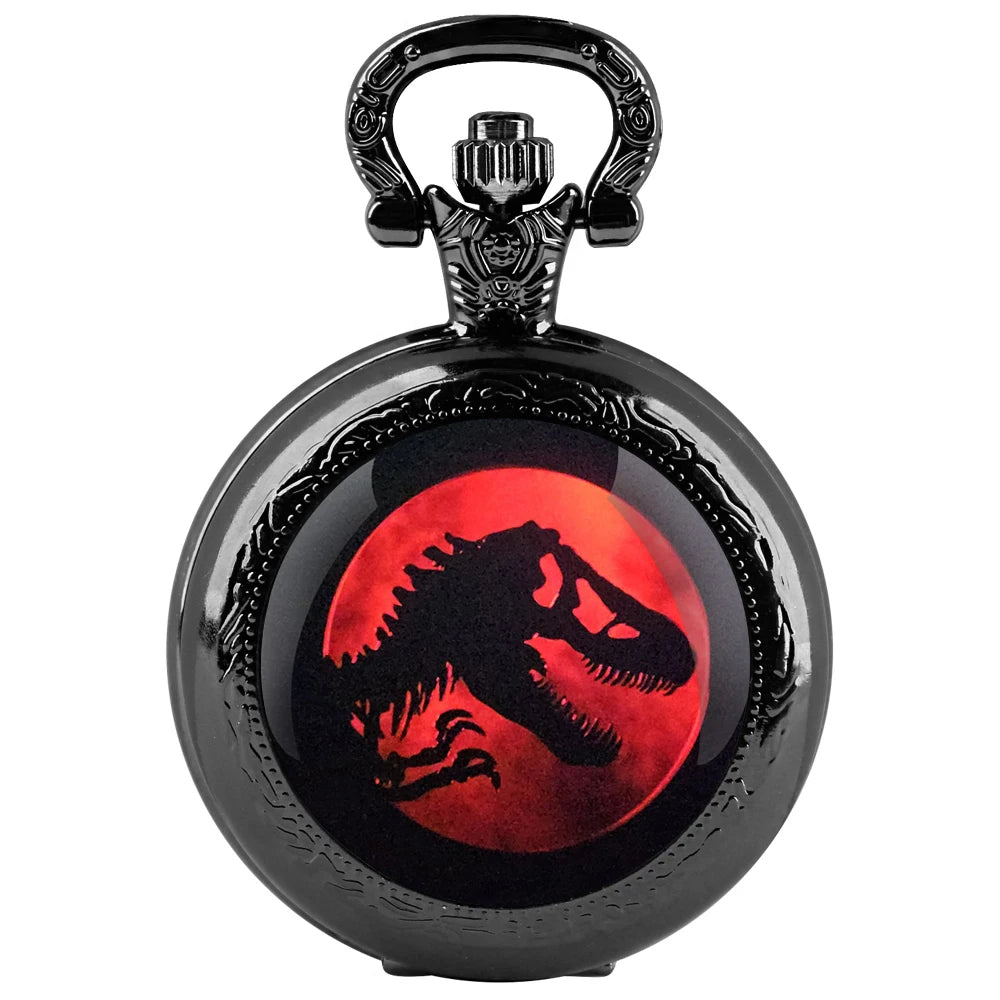 Cadeau Exquis Jurassic Park Dinosaure Dôme en Verre Montre de Poche à Quartz Collier Hommes Femmes Bijoux Uniques Pendentif Cadeaux d'Anniversaire