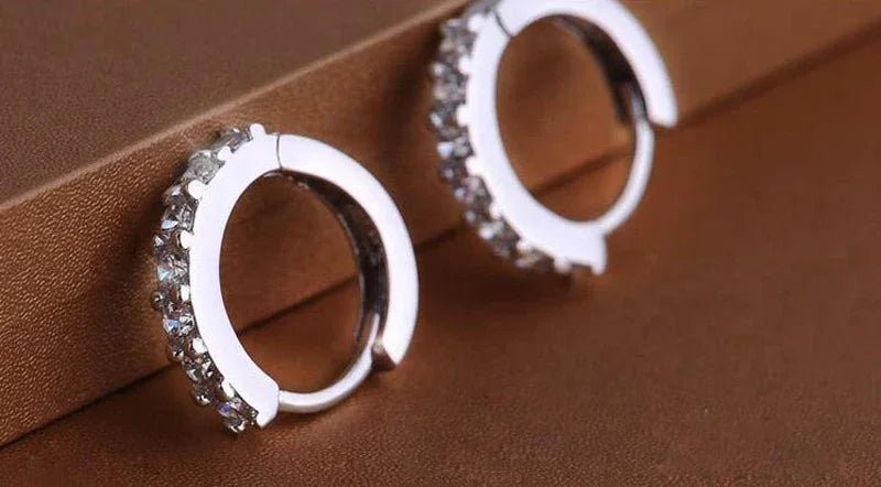 Fashion 925 Sterling Silver Earrings 10mm Circle Zircon Hoop Earring for Grils Woman Wedding Accessories Jewelry Gifts