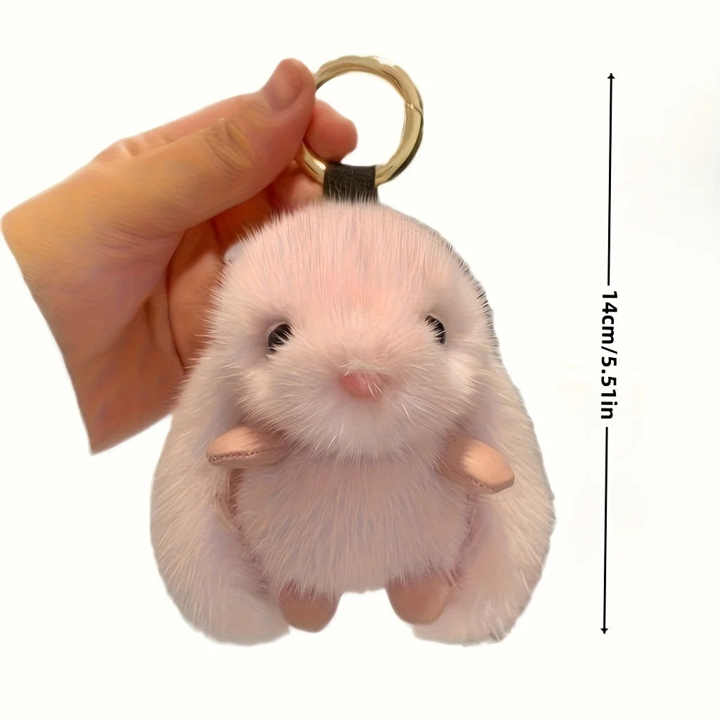 1pc Porte-clés Lapin en Peluche Blanc Tendance pour Femme avec Breloque Mignonne Jouet Doux Accessoire Décoratif pour Sacs Cadeau de Nouvel An Kit Carrosserie