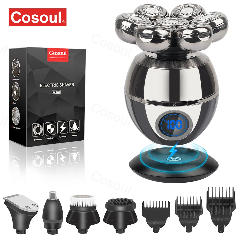 Rasoir électrique pour hommes, rasoir de tête chauve 5 en 1, tondeuse à cheveux pour homme chauve, tondeuse à barbe, machine à raser, rasoir de tête chauve 7