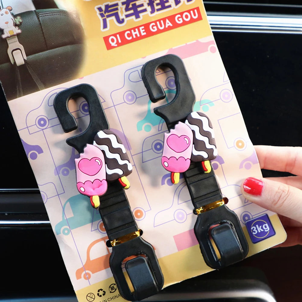 2 crochets universels de voiture en dessin animé, organisateur de suspension pour appuie-tête, accessoires de rangement intérieur
