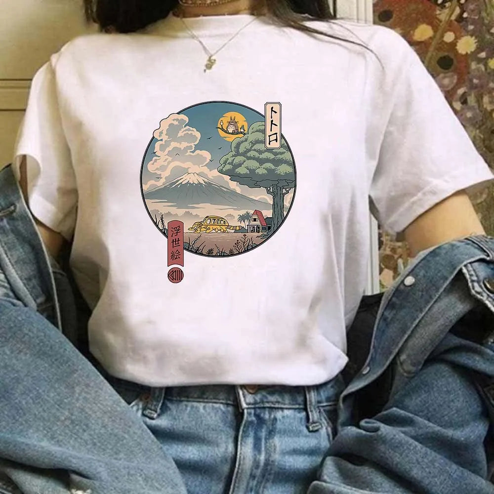 T-shirt Miyazaki Hayao Kawaii Graphique Vêtements Mode Totoro Studio Ghibli Mignon Anime T-shirt Femme Harajuku