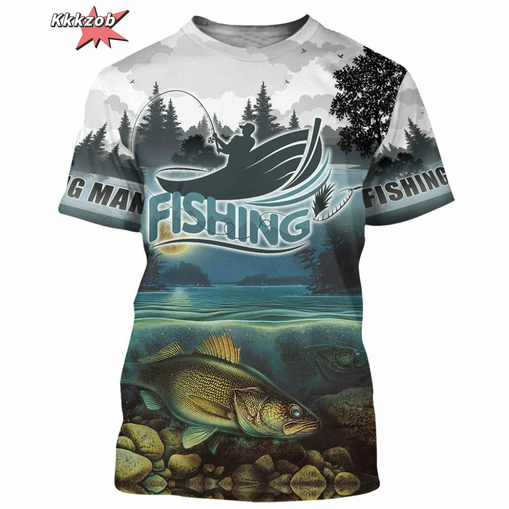 Vêtements pour hommes T-shirt à manches courtes surdimensionné imprimé motif pêche 3D Vêtements de pêche d'extérieur Haut à manches courtes