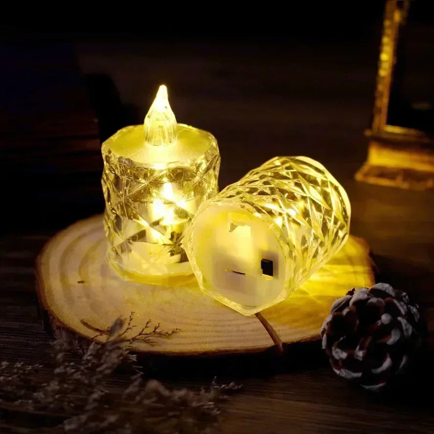 Bougie LED en cristal avec piles, sans flamme, lampe de nuit électronique, pour rendez-vous, fête, vacances, maison, décoration de mariage