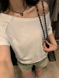 1pcs Summer Women Basic Model Solid Color T-Shirt Lady Short-Sleeved Skew Collar t-Shirt Female Street Style Sexy Slim Fit Tee