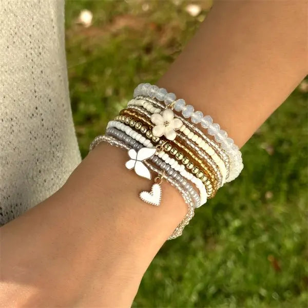 Lot de 4 bracelets bohèmes en coquillage pour femme, style ethnique, perles de riz colorées en zircon, chaîne en métal, bijoux de plage d'été pour fille