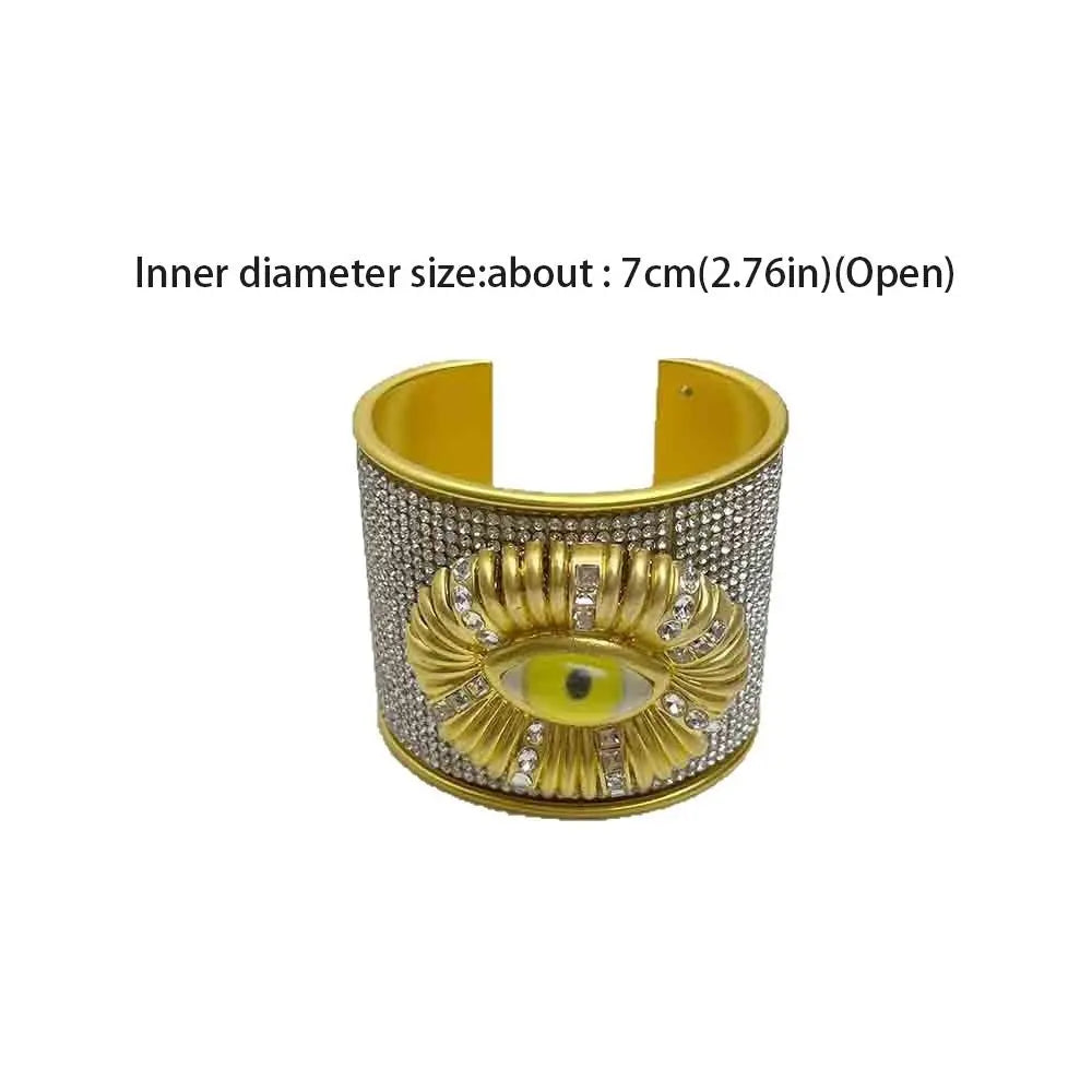 Bracelet jonc large exagéré en métal, alliage, œil de démon vintage, style européen et américain, géométrique doré